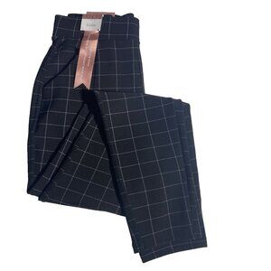 Womans Scuba Sz L-XL Pants Black White Windowpane Stretch Pockets Career Office